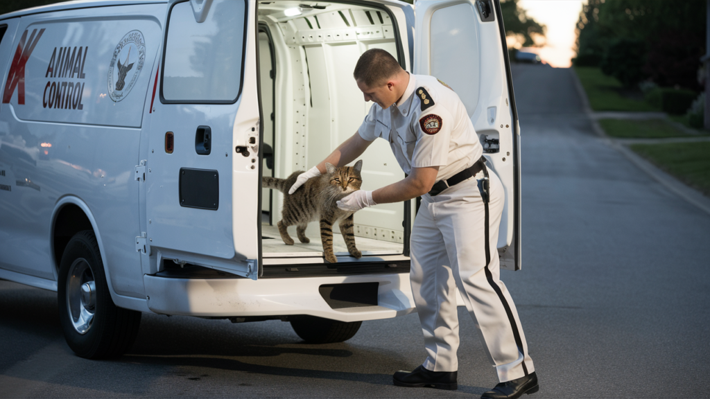 Paws Of Purpose - Animal Control - Picture Of An Animal Being Put Into A White Van - PawsOfPurpose.com