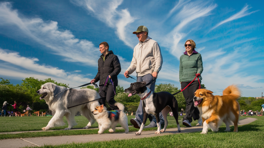 Paws Of Purpose - Safe Animal Spaces - Picture Of People Walking Their Dogs In A Safe Park - PawsOfPurpose.com