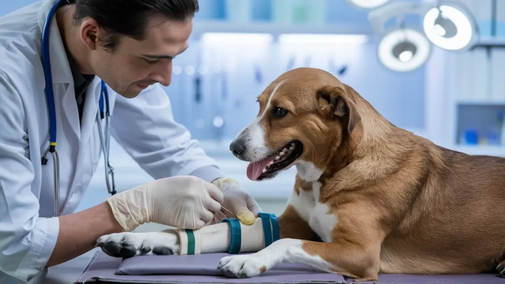 Paws Of Purpose - Vet Care For Neglected Pets - Picture Of A Veterinarian Working On A Neglected Dog - PawsOfPurpose.com