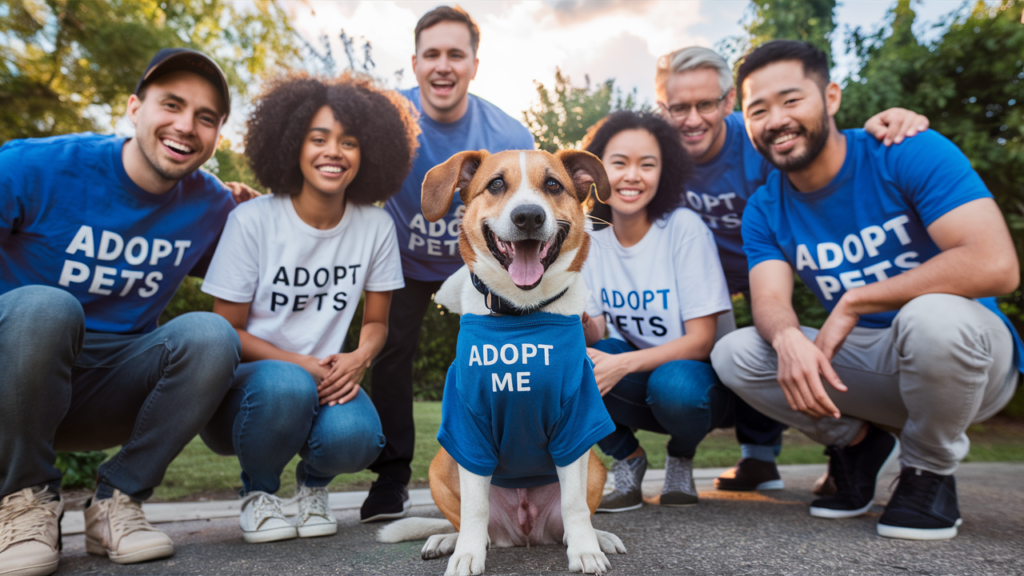 Paws Of Purpose - Pet Adoption - Picture Of A Group Of People With Adopt Me Shirts - PawsOfPurpose.com