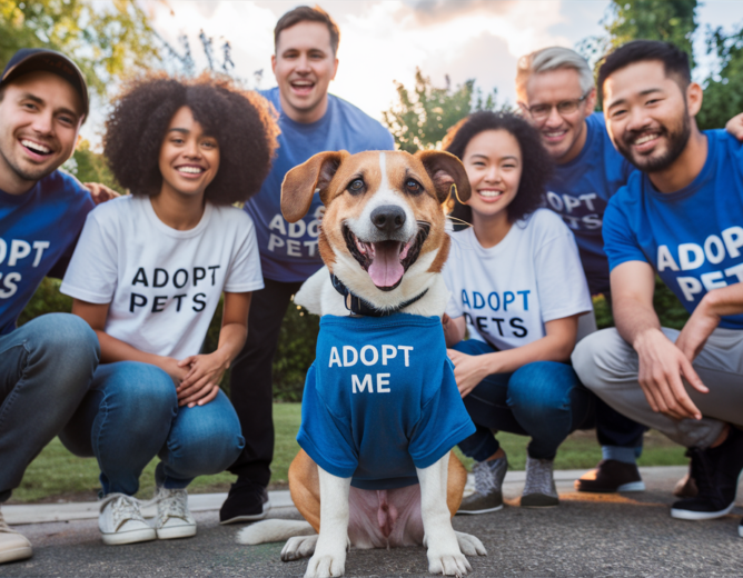 Paws Of Purpose - Pet Adoption - Picture Of A Group Of People With Adopt Me Shirts - PawsOfPurpose.com