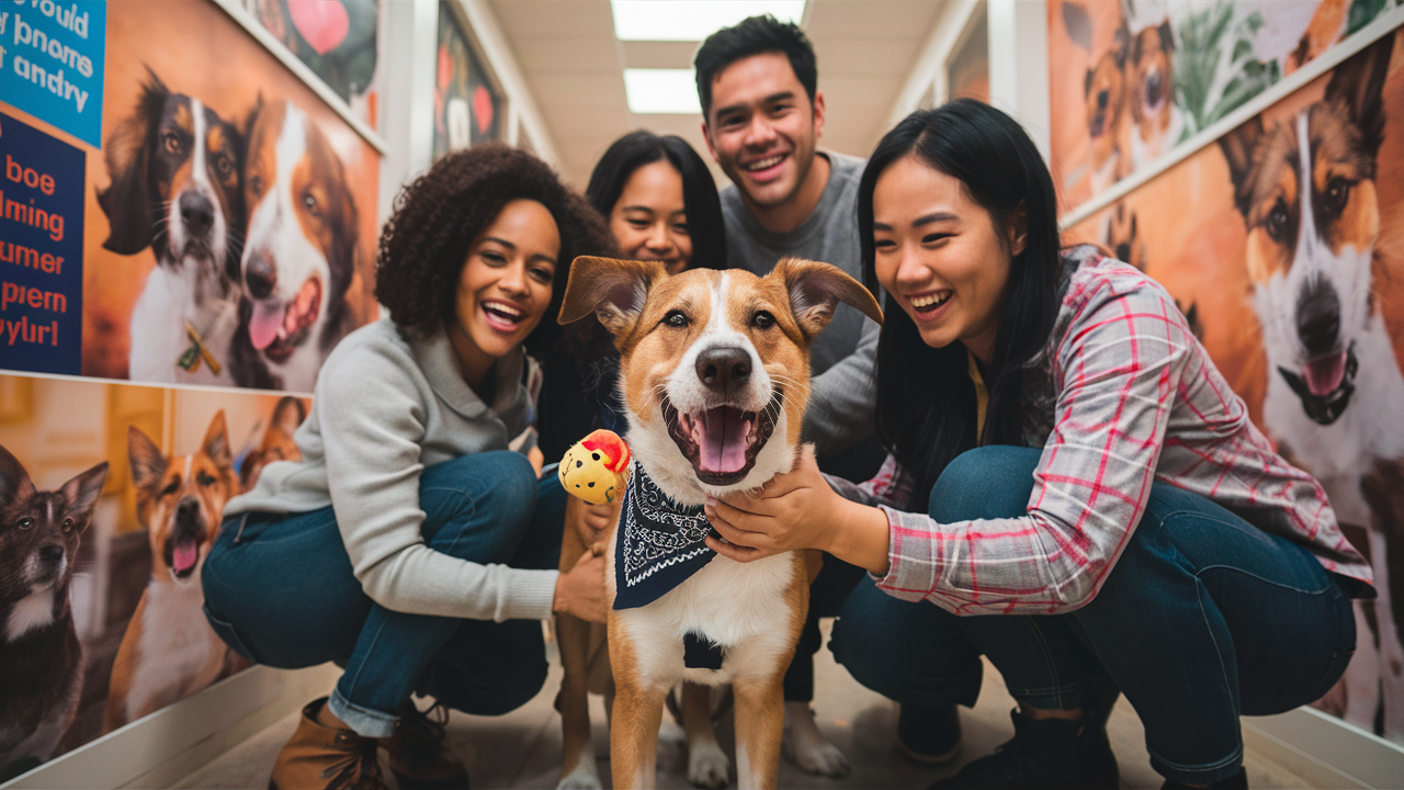 Paws Of Purpose - Pet Adoption - Picture Of A Group Of People Around a Dog Being Adopted From A Shelter - PawsOfPurpose.com