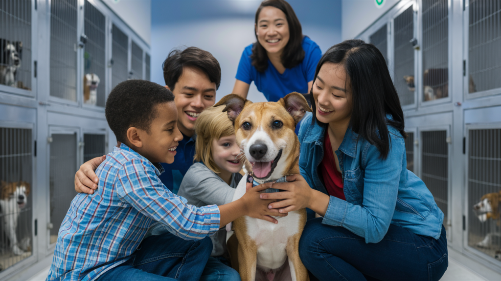 Paws Of Purpose - Pet Adoption - Picture Of A Family Adopting A Dog From A Shelter - PawsOfPurpose.com