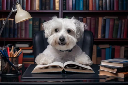 Paws Of Purpose - Great Pet Books - Picture Of Dog Reading A Book - PawsOfPurpose.com