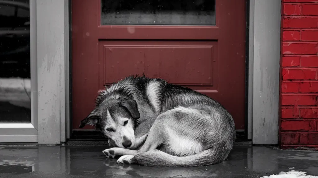 Paws Of Purpose - Pet Abandonment - Picture Of A Dog Abandoned Outside Door - PawsOfPurpose.com