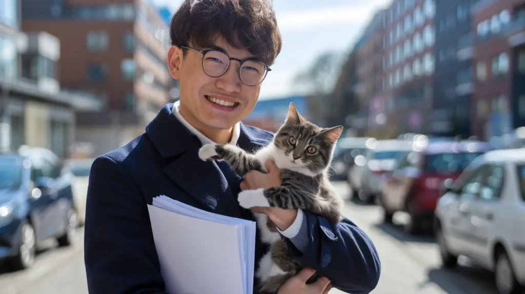 Paws Of Purpose - Pet Adoption - Picture Of A Man Holding A Cat And Adoption Papers - PawsOfPurpose.com