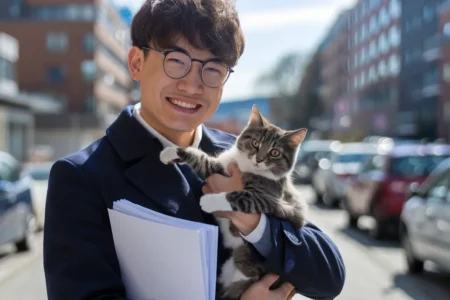 Paws Of Purpose - Pet Adoption - Picture Of A Man Holding A Cat And Adoption Papers - PawsOfPurpose.com