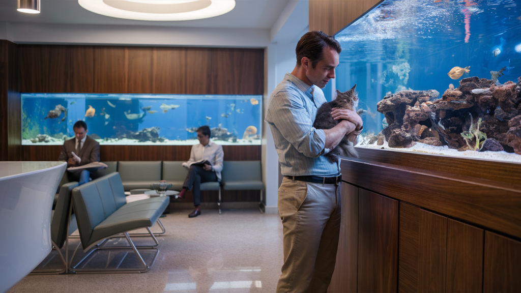 Paws Of Purpose - Man In Vet Clinic - Picture Of A Man With A Cat At A Vets Office - PawsOfPurpose.com